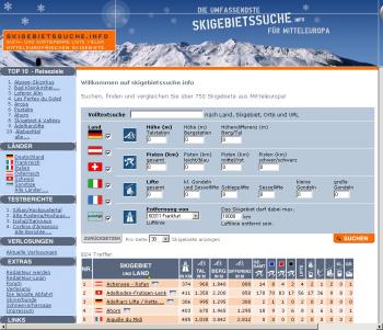 Homepage Skigebietsuche